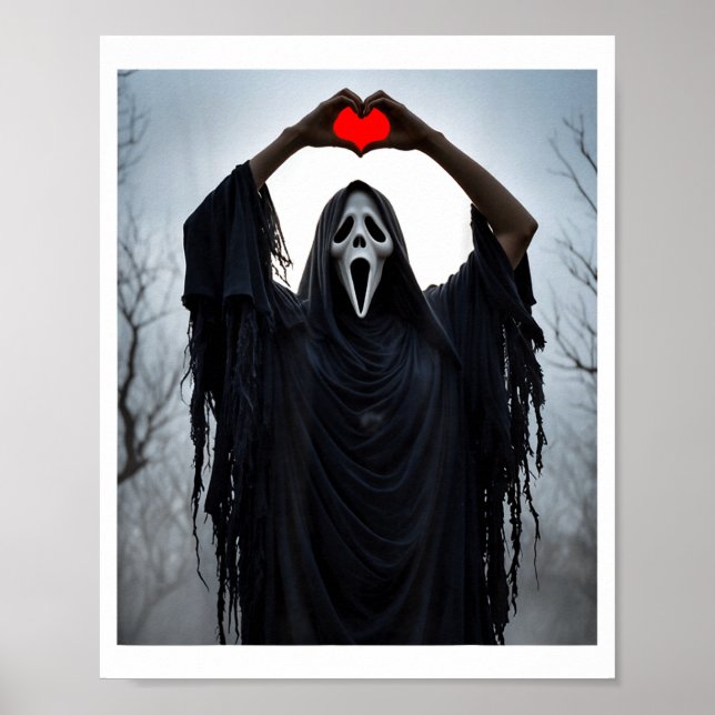Poster Ghost Red Heart Hands Y Face Halloween Valentines  (Devant)