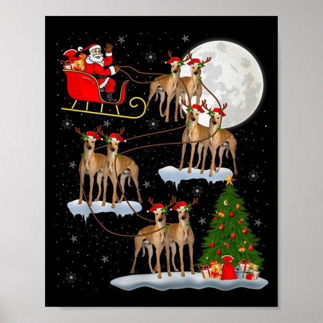 Poster Ghound Dog Santa Sleigh Flying Funny Magical Chris (Devant)