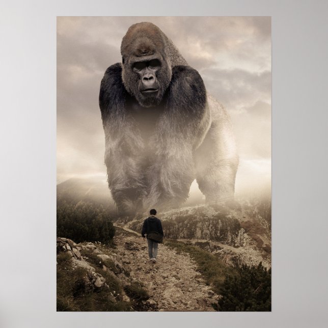 Poster Giant Gorilla vs Homme, Succès Esprit Motivation (Devant)