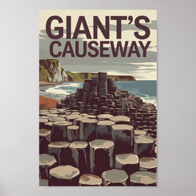 Poster Giant's Causeway Irlande Illustration Travel Art (Devant)