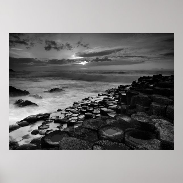 Poster Giants Causeway Sunset noir et blanc (Devant)