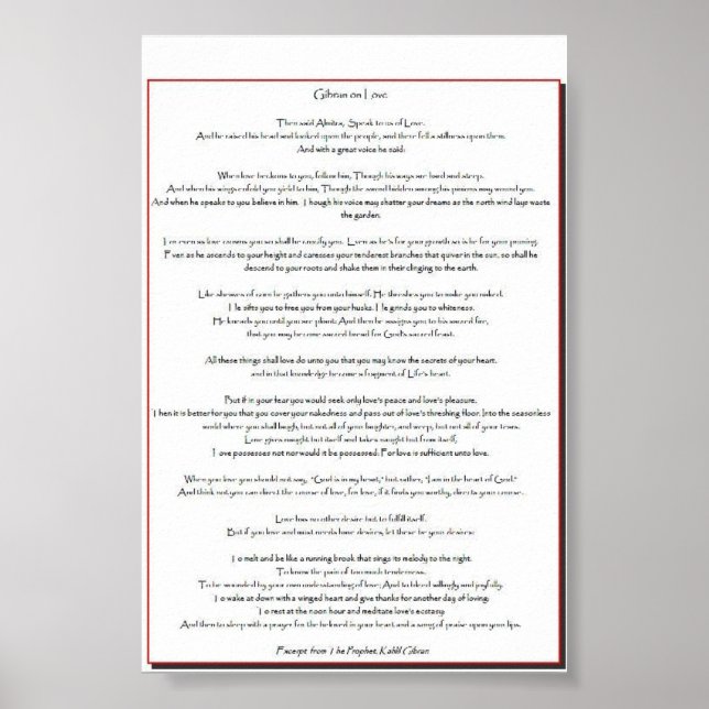 Poster Gibran On Love (Devant)