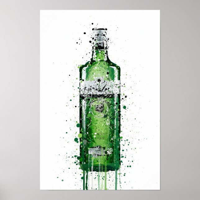 Poster Gin Bottle Wall Art Print 'Leaf Green' (Devant)