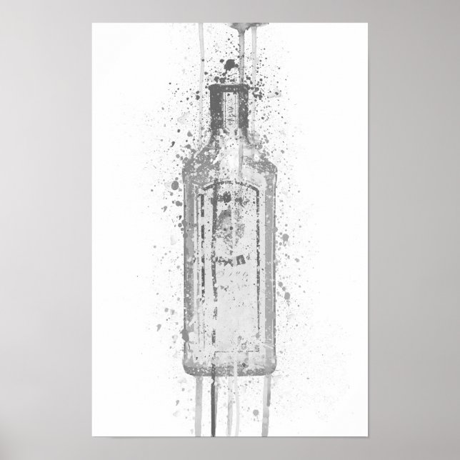 Poster Gin Bottle Wall Art Print 'Ocean Blue' Grey  (Devant)