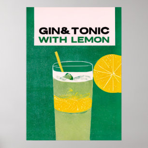 Poster Gin Tonic avec citron vert Retro Art