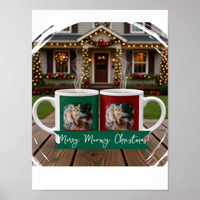 Poster Ginger cat, Photo Text Customize ,Meowy Christmas, (Devant)