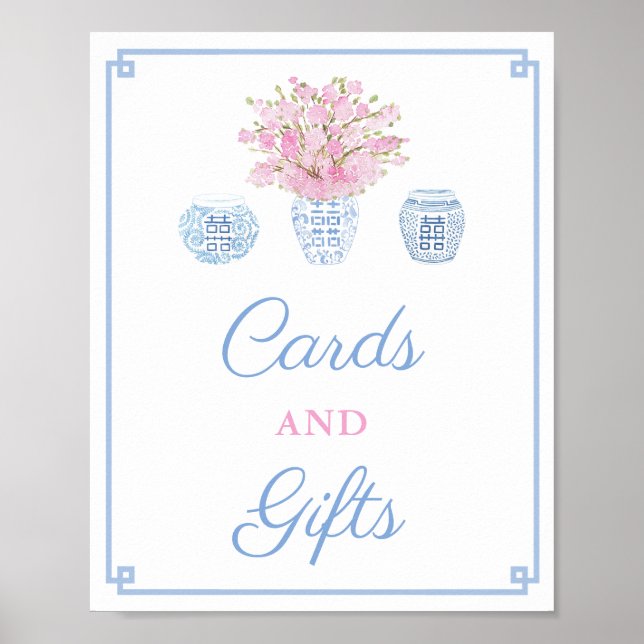 Poster Ginger Jars Rose Bleu Cartes & Cadeaux Baby shower (Devant)
