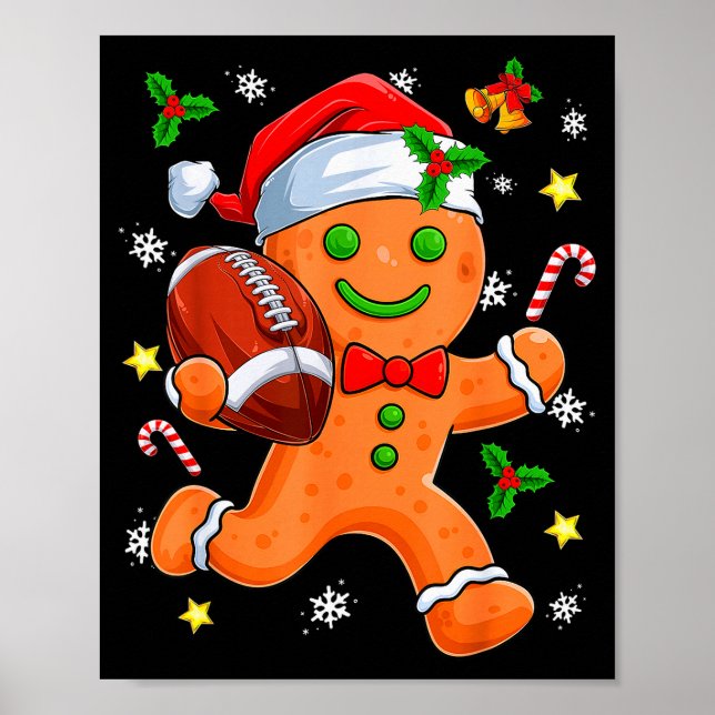 Poster Gingerbread Cookie Playing Football Merry Christma (Devant)