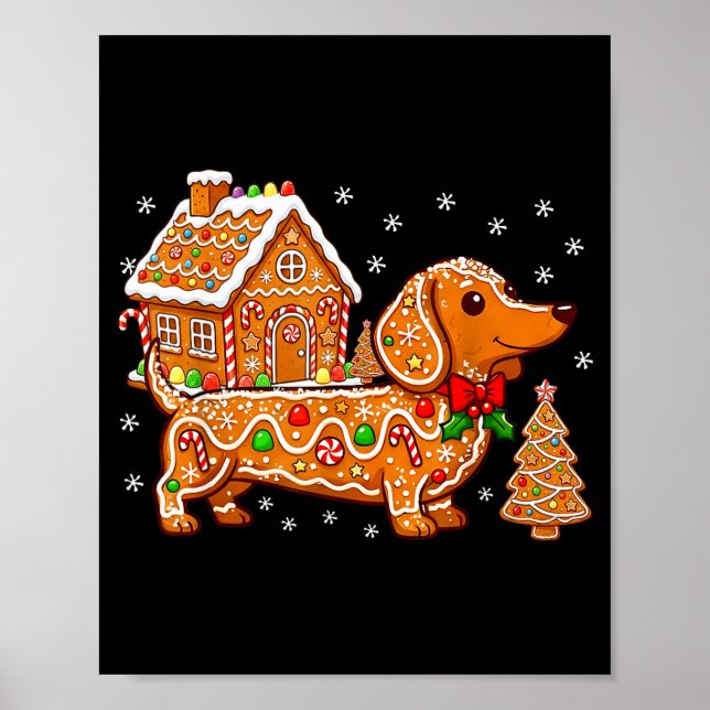 Poster Gingerbread Dachshund Christmas Tree House Cookie  (Devant)