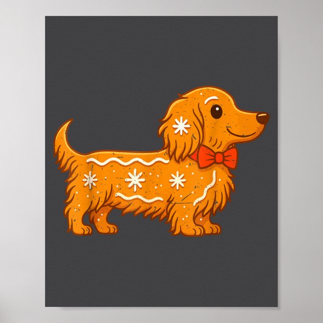 Poster Gingerbread Long Hair Dachshund Christmas Pajama T (Devant)