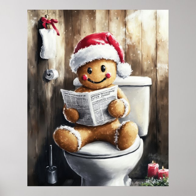 Poster Gingerbread Reading on the Toilet Funny Christmas  (Devant)