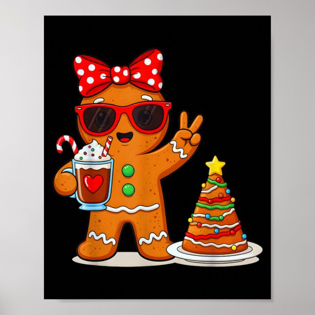 Poster Gingerbread Women Drinking Coffee Christmas Tree C (Devant)