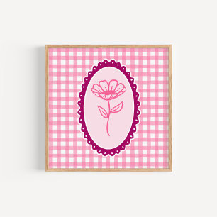 Poster Gingham rose et blanc et cadre d'art floral