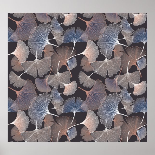 Poster Ginkgo feuilles : élégant motif naturel. (Devant)