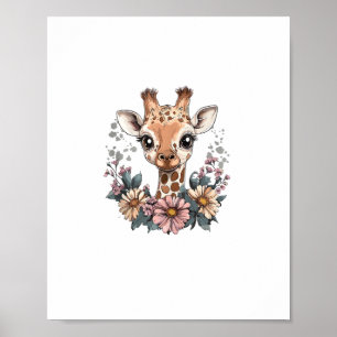 Poster Girafe adorable entouré de fleurs _6