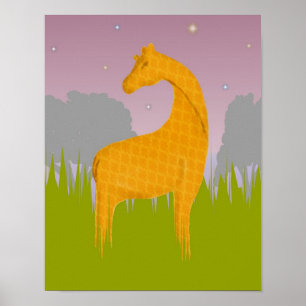 Poster Girafe au coucher du soleil sur une plaine de Gras