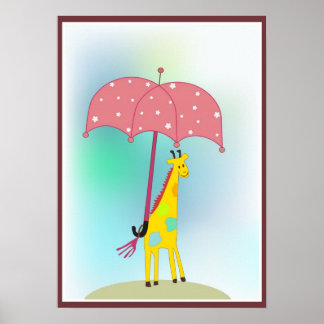 Poster girafe avec parapluie