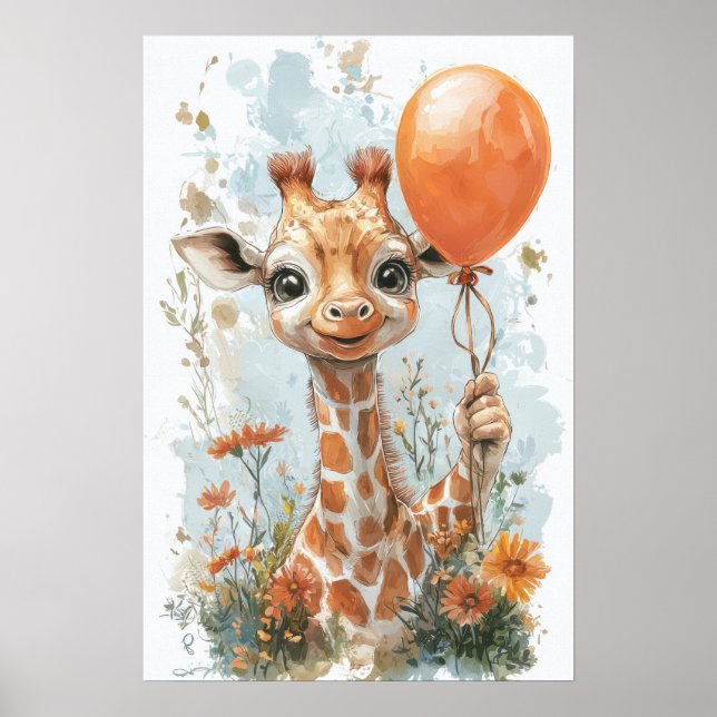 Poster Girafe bébé mignonne peinture numérique Illustrati (Devant)