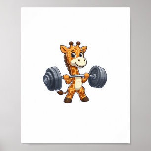 Poster Girafe de dessin animé mignon soulève des poids sa