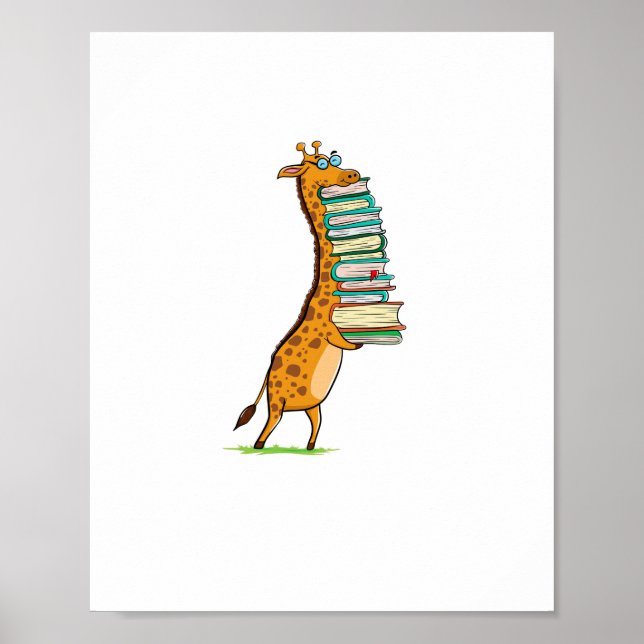 Poster Girafe de lecture de livre drôle J'aime ma bibliot (Devant)