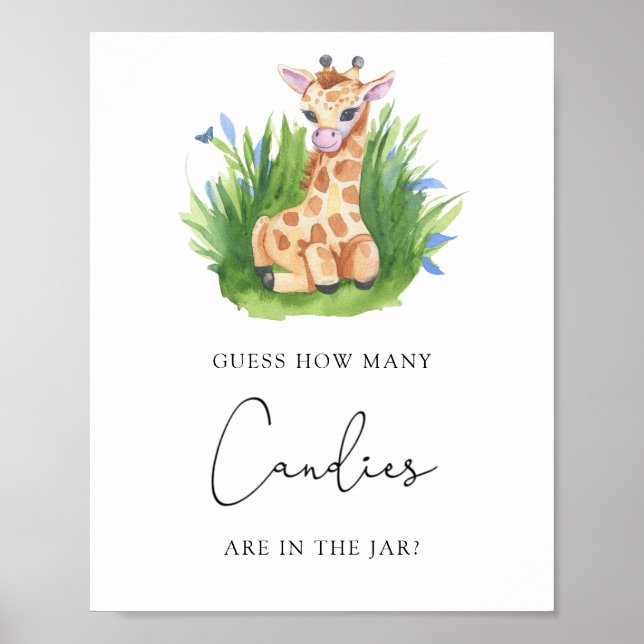 Poster Girafe - Devinez combien de bonbons (Devant)