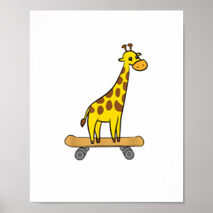 Poster Girafe drôle amant de girafe planche à roulettes
