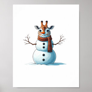 Poster Girafe Drôle Bonhomme de Neige Écharpe Noël Femmes