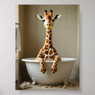 Poster Girafe drôle dans le bain