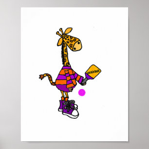 Poster Girafe drôle jouant au pickleball