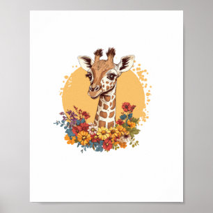 Poster Girafe Entourée De Fleurs Colorées