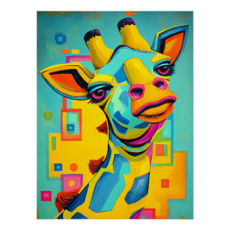 Poster Girafe fantaisie colorée - Illustration de girafe
