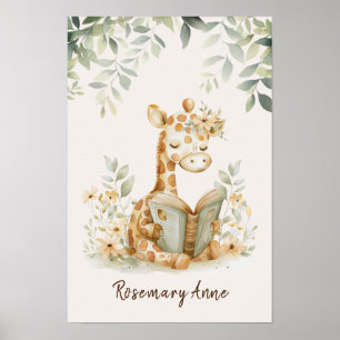 Poster Girafe Lecture de Livres Pépinière Jungle Animal 