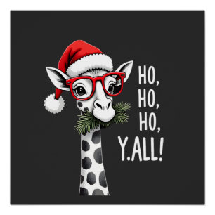 Poster Girafe Mignonne Avec Chapeau De Père Noël Joyeux N