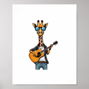 Poster Girafe Mignonne Jouant de la Guitare Girafes Music
