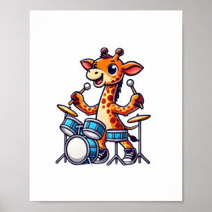 Poster Girafe Mignonne Jouant Des Tambours Girafes Batteu