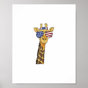 Poster Girafe patriotique drôle du 4 juillet drapeau amér