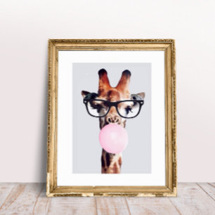 Poster Girafe portant des lunettes soufflant du bubble gu