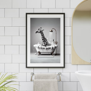 Poster Girafe Prendre un bain dans baignoire Salle de bai