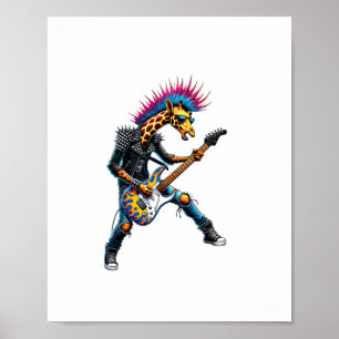 Poster Girafe Punk Drôle, Girafe Goth Rock'n Roll, Guitar