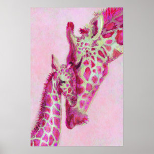 Poster girafe rose