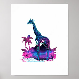 Poster Girafe Synthwave Art Vaporwave  