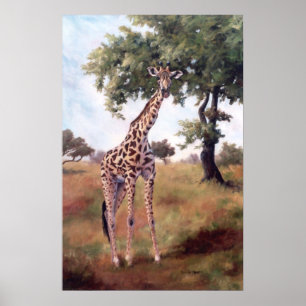 Poster Girafe tenant l'affiche grande