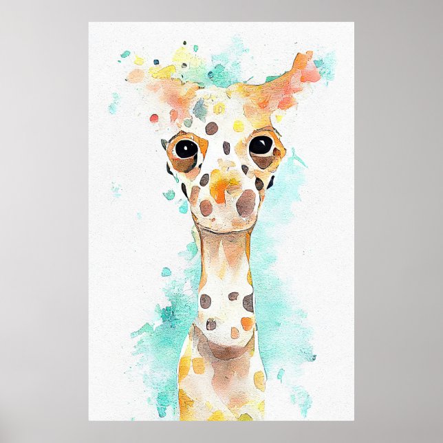 Poster Giraffe Animal sauvage Nature Aquarelle Peinture A (Devant)