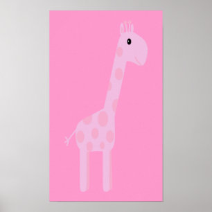 Poster Giraffe Cartoon Rose Cute personnalisable