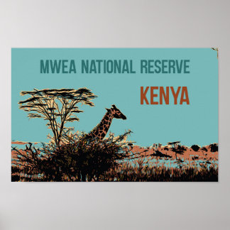Poster Giraffe dans la réserve nationale de Mwea, Kenya
