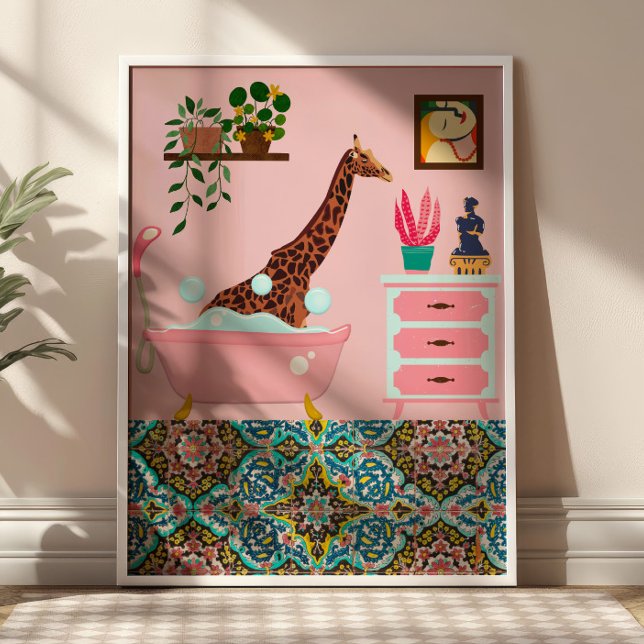 Poster Giraffe de bain rose art mur Imprimer (Créateur téléchargé)