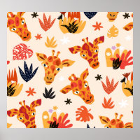Giraffe de dessin : Floral Savanna Motif