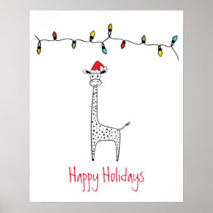 Poster Giraffe de Noël lunatique