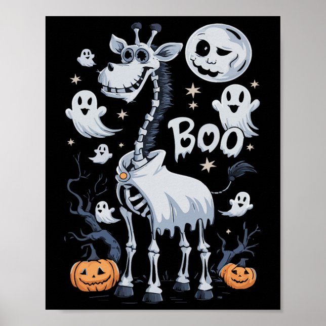 Poster Giraffe De Squelette En Fantômes Halloween (Devant)