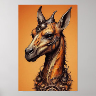 Poster Giraffe de Steampunk orange,